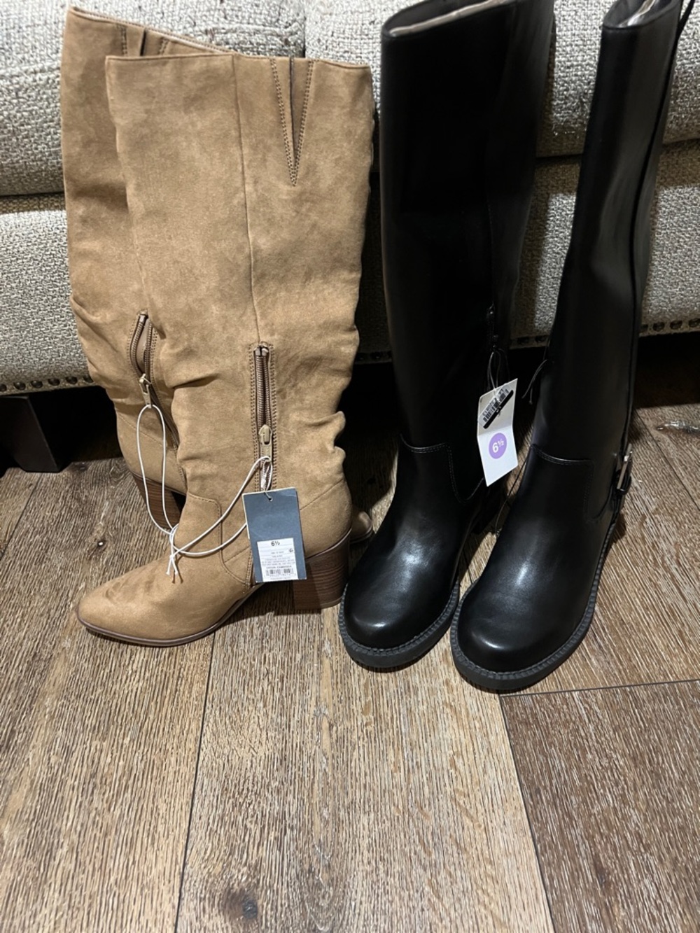 🔥 Boot bundle! Tan Suede Mid-Calf Boots and Black Knee-High Leather Boots